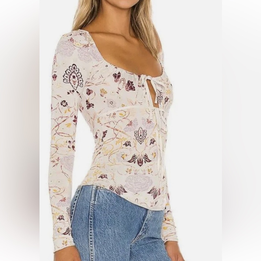 Free People Make it Easy Cream Floral Print Long Sleeve Top